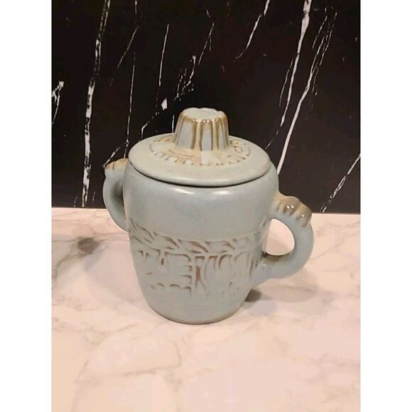 Vintage Frankoma Pottery Mayan Aztec Blue/Green Creamer 7A & Lidded Sugar 7B - Picture 2 of 8